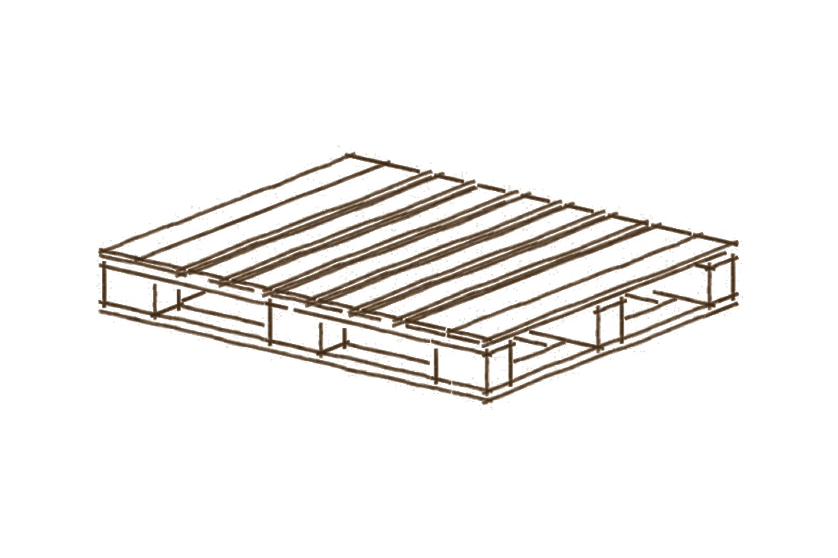 Source drawing of a complete timber pallet before disassembly.