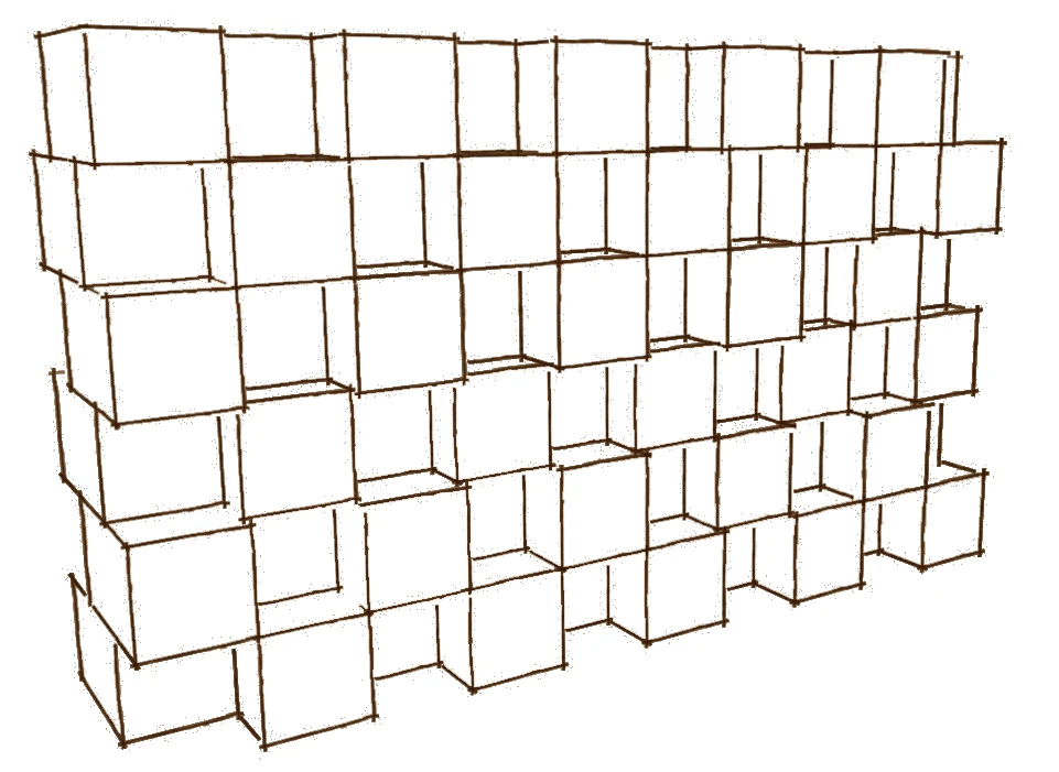 Book illustration of offset timber blocks.